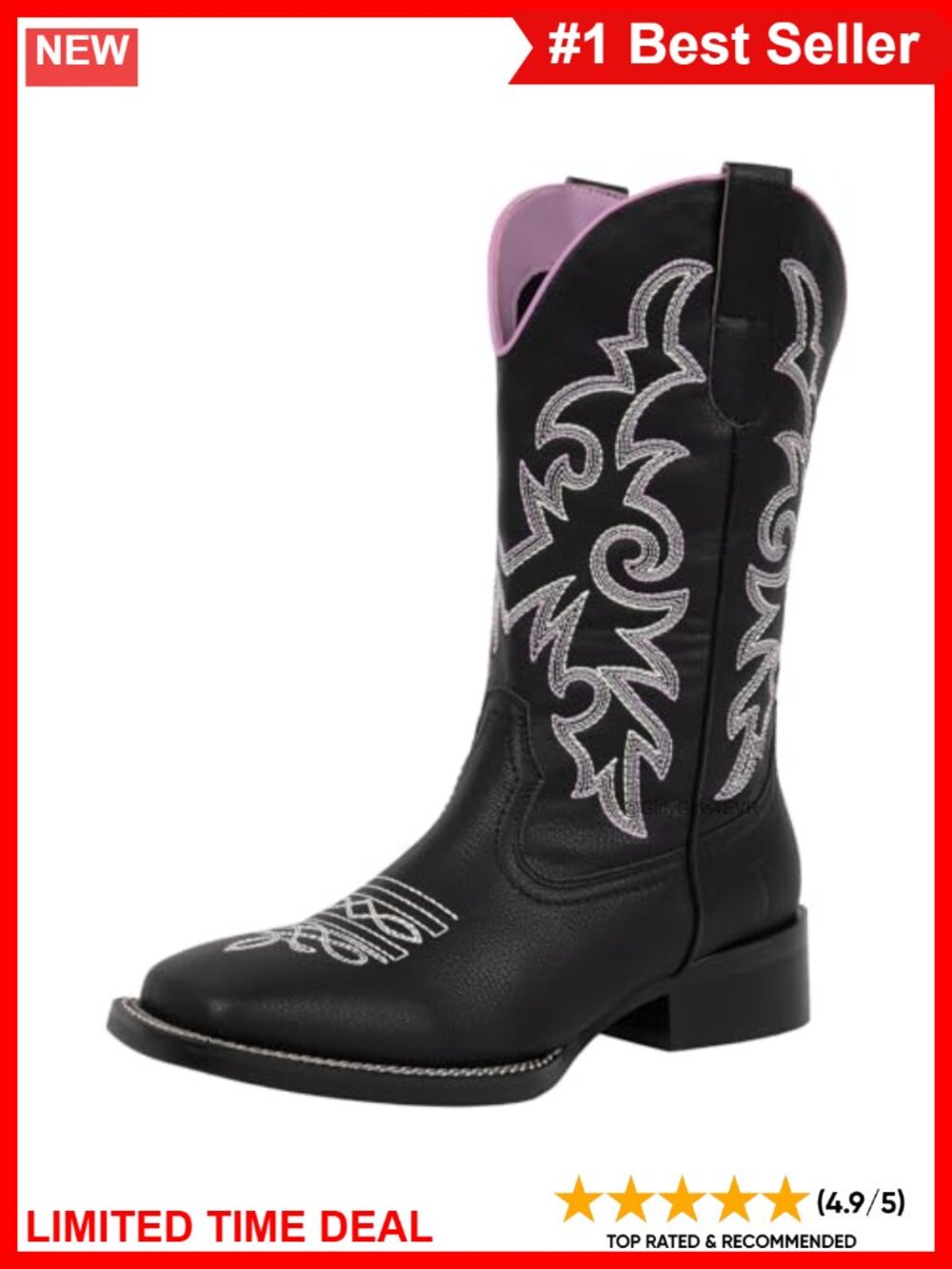 Wide Calf Western Cowboy Boots Square Toe Faux Leather Mid Calf Festival Boots